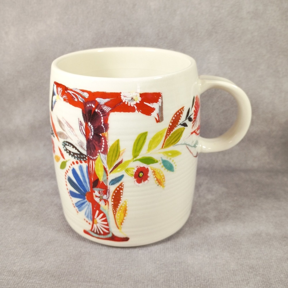 Anthropologie Starla Halfmann T Monogram Mug Petal Pallete Floral 12oz